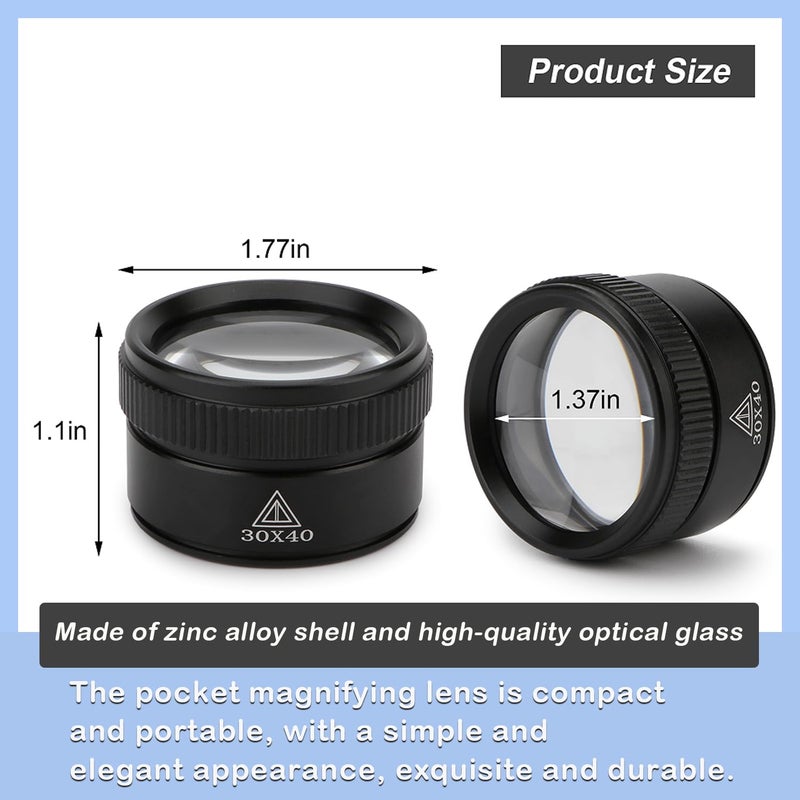 Rongon 30X Portable Pocket Reading Magnifier Optics Loupes Mini Desk Magnifier Loop Microscope Magnifying Glass Lens for Jeweler Stamps Maps Antiques Magazines Electronics (30X 40MM) - Image 2
